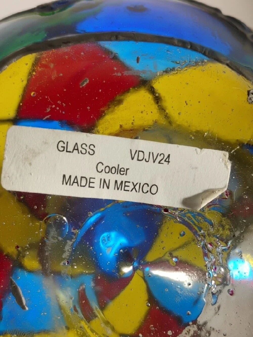 Vidrio Handblown  Glass   Multicolor Wine Cooler Signed Made In Mexico